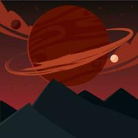 Isolated colored futuristic scifi landscape with planet on background Vector