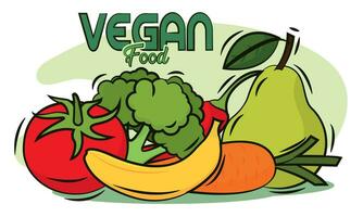 Group of vegetables and fruits Vegan food lifestyle Vector