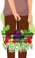 Person carrying shopping basket with vegetables Vegan lifestyle Vector