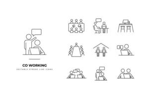 Set of co-working Icons. Simple line art and editable stroke icons pack. vector