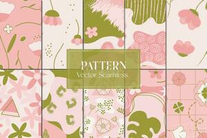 Florals and abstract shapes seamless repeat pattern set vector