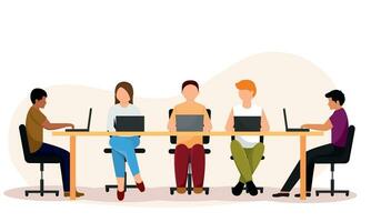 Group of people characters working on a coworking office Vector