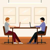 Pair of male characters on a coworking office Vector