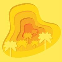 Layered view of a group of palm trees Paper art style Vector