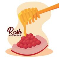 Slice of pomegranate with a honey stick Rosh Hashanah Vector