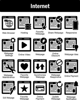 A set of 20 Internet icons as web browser, hosting, favorite webpage