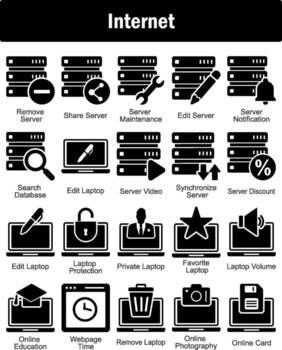 A set of 20 Internet icons as remove server, share server, server maintenance vector