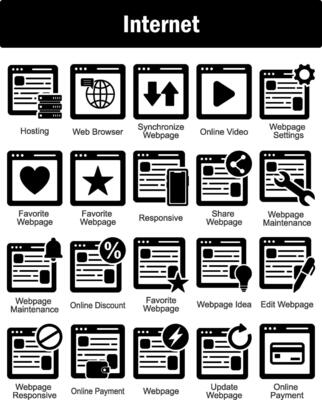 A set of 20 Internet icons as hosting, web browser, synchronize webpage