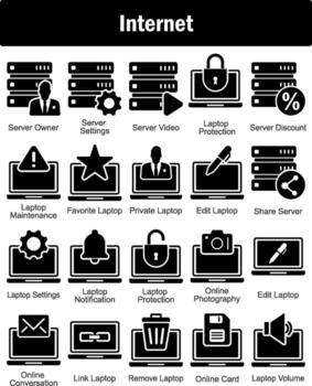 A set of 20 Internet icons as server owner, server settings, server video vector