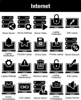 A set of 20 Internet icons as share server, server settings, server video vector