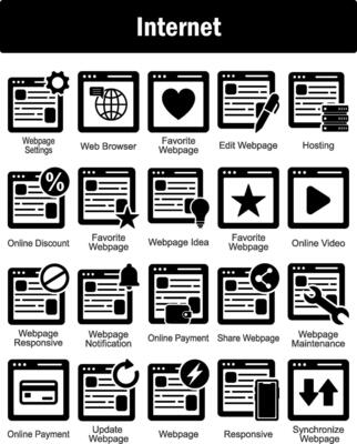 A set of 20 Internet icons as webpage settings, web browser, favorite webpage