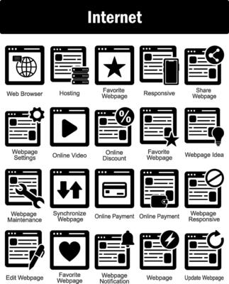 A set of 20 Internet icons as web browser, hosting, favorite webpage