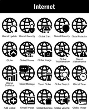 A set of 20 Internet icons as global update, global security, global cart vector