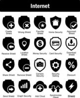 A set of 20 Internet icons as create shield, wrong shield, favorite shield vector