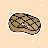 Cute Kawaii Steak is isolated on a brown background vector