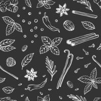 Seamless pattern with herbs and spices. Hand drawn vector illustration in sketch style.