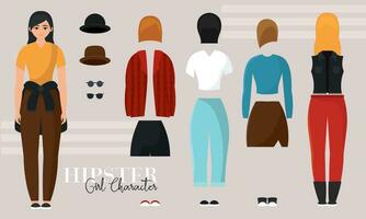 Cute young girl character asset with different clothes accesories Vector