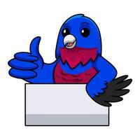 Cute banded cotinga bird cartoon giving thumb up vector