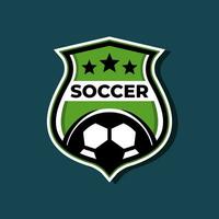 insignia del logotipo de fútbol con una ilustración de balón de fútbol. plantilla vectorial del logotipo del equipo deportivo. vector