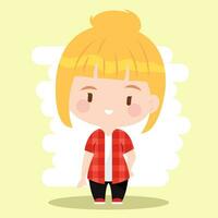 Isolated colored cute chibi female korean anime character Vector