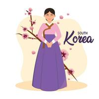 aislado sur coreano mujer tradicional coreano ropa vector