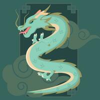 Isolated cute chinese dragon character on asian template Vector