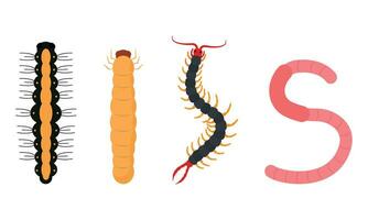 Set of different colored worm insect icons Vector