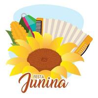 Festa Junina template with accordion corn and a corn Vector