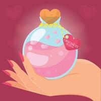 Hand holding a magical love potion elixir Vector