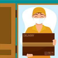 Isolated delivery boy carrying a delivery box Vector