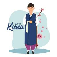 Isolated South Korean man Traditional korean clothes Vector