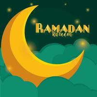 Golden moon on clouds Ramadan Kareem Vector