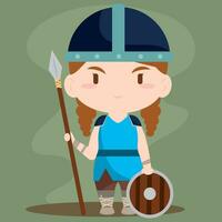 aislado linda chibi hembra vikingo personaje vector