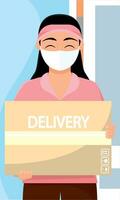 Isolated delivery girl carrying a delivery box Vector