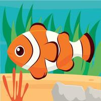 Isolated cute clown fish sea animal character Vector