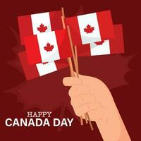 Hand holding multiple canadian flags Canada day Vector