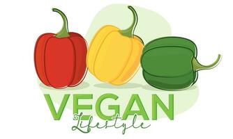 Group of colored peppers Vegan lifestyle Vector