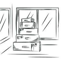 Colorless sketch of a pile of travel bags Vector