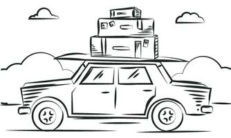 Sketch of a car with a pile of travel bags Vector