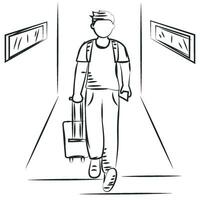 Sketch of boy with summer clothes and a travel bag Vector