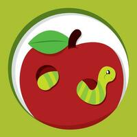 Isolated apple with a worm insect Paper art style Vector