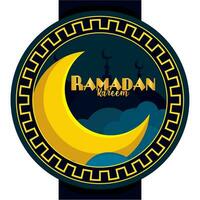 Isolated badge with a golden moon and clouds Ramadan Kareem Vector