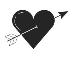 Heart pierced by arrow flat monochrome isolated vector object. Cupid arrow. Love and passion. Editable black and white line art drawing. Simple outline spot illustration for web graphic design