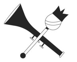 Royal regalias flat monochrome isolated vector object. Crossed mace and trombone. Editable black and white line art drawing. Simple outline spot illustration for web graphic design