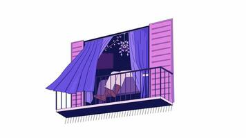 Relaxing barefeet in waving curtains on balcony line 2D character animation. Cozy balcony flat color cartoon 4K video, alpha channel. Napping african american animated person on white background video