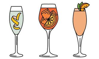 Set of colored tropical cocktail sketch icons Vector