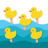 Group of carton ducks to shot Paper art layer background Vector