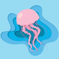Isolated cute jellyfish Paper art layer background Vector