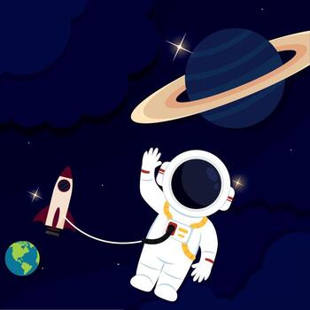 Layered view of outer space with an astronaut flying Vector