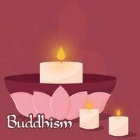 Colored candles with lotus flower Buddhism concept Vector